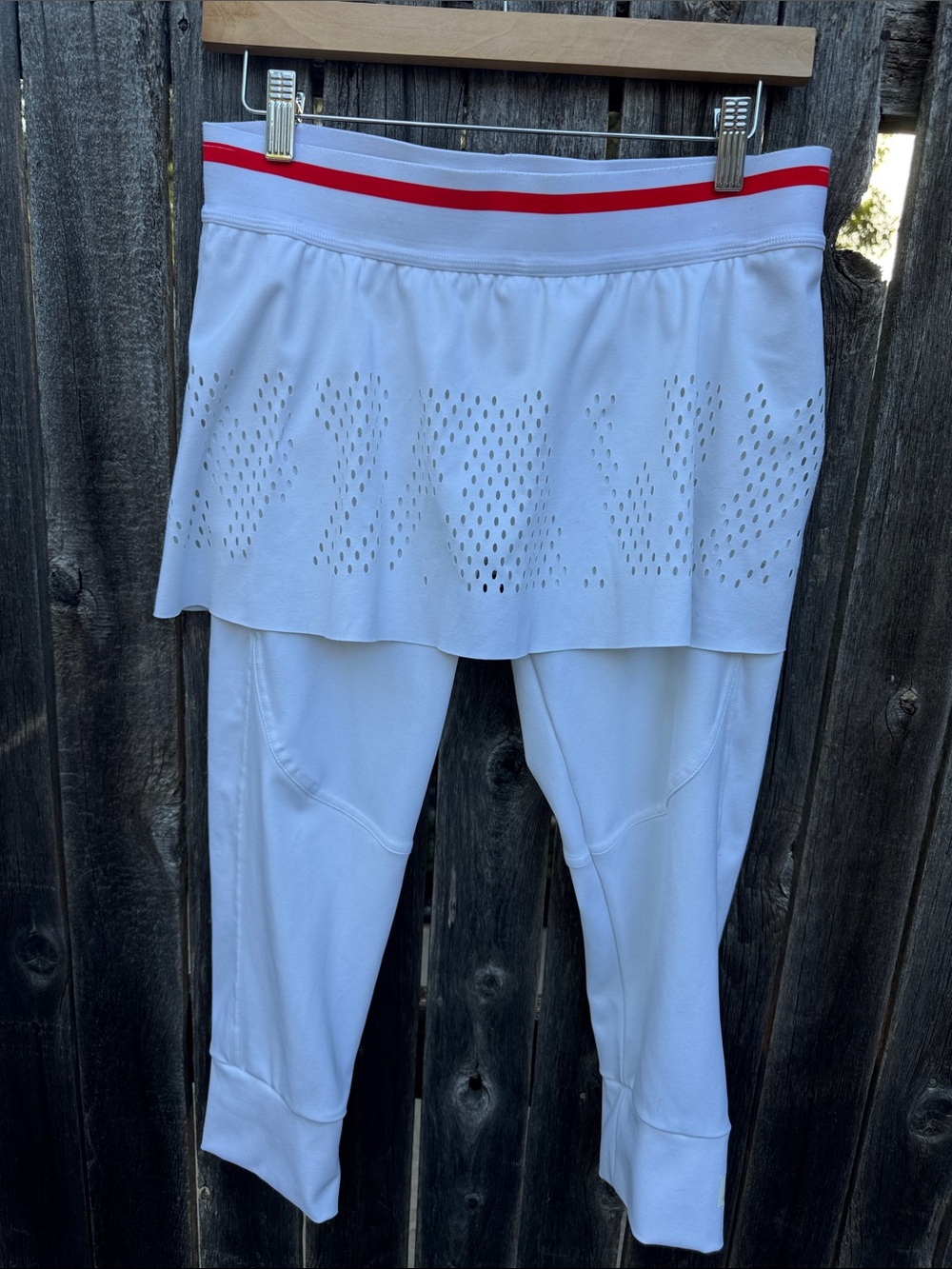 Adidas Stella McCartney White Athletic Skirted Leggings with Red Waistband